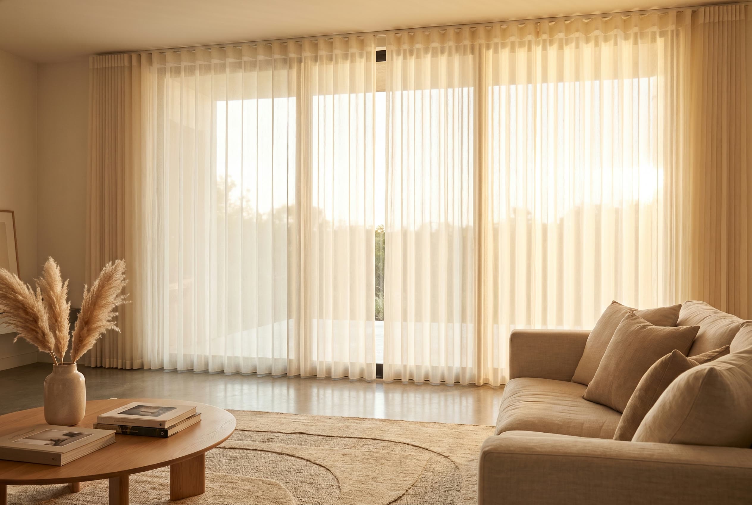 Airy Hunter Douglas Luminette sheer vertical shades with an ocean view.