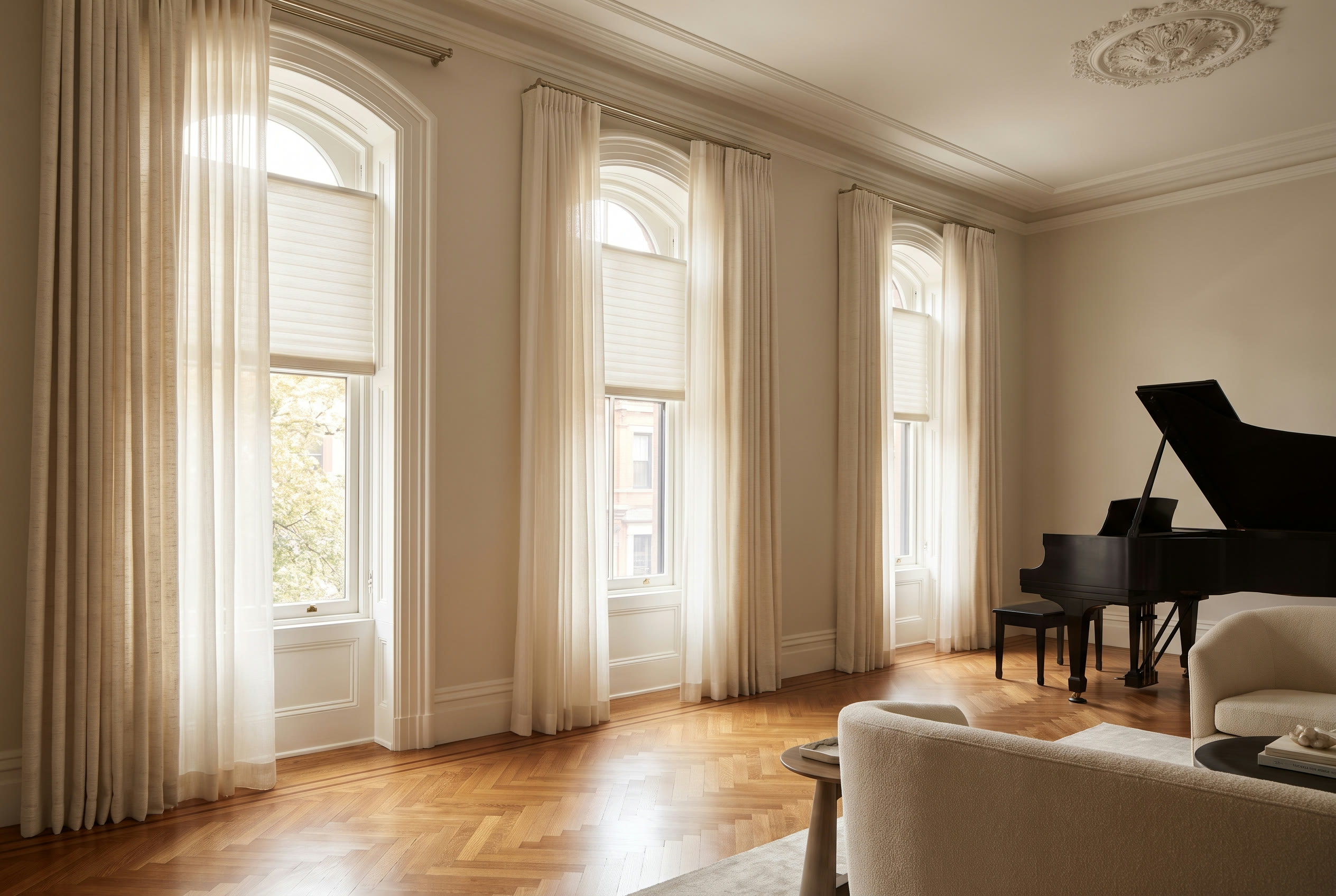 A Boston, MA home dressed in custom Hunter Douglas window treatments.